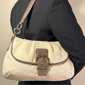 VINTAGE Coach Soho Signature Jacquard Flap Shoulder Bag Khaki BrownBuckle F17395